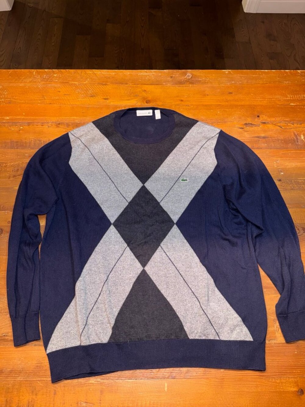 Lacoste Men's Argyle Crewneck Sweater Navy Gray Size 7 XXL Crocodile Logo